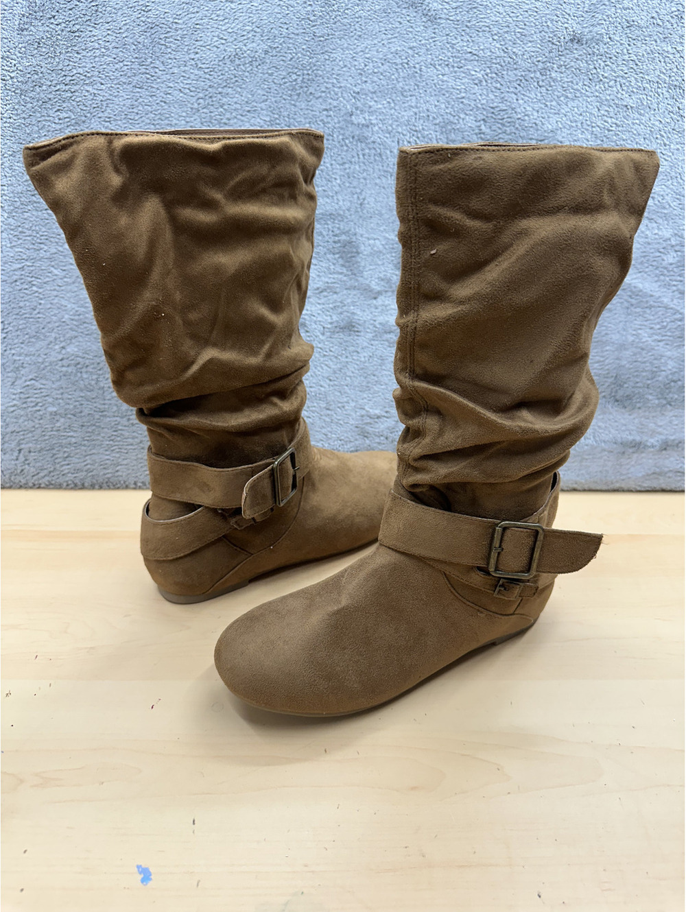 Brown Slouchy Mid Calf Boots Combat Boots